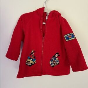 Vintage Y2K Disney Baby Mickey Goofy Cars Fleece Hoodie Full Zip Red 24 Months